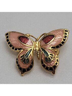 Vintage Cloisonné Brooch Pin Pink Gold Tone Enamel Pin 1" Ornate Design Small